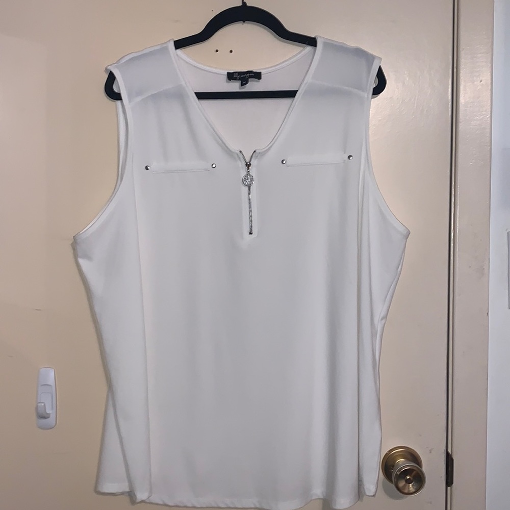 White sleeveless top